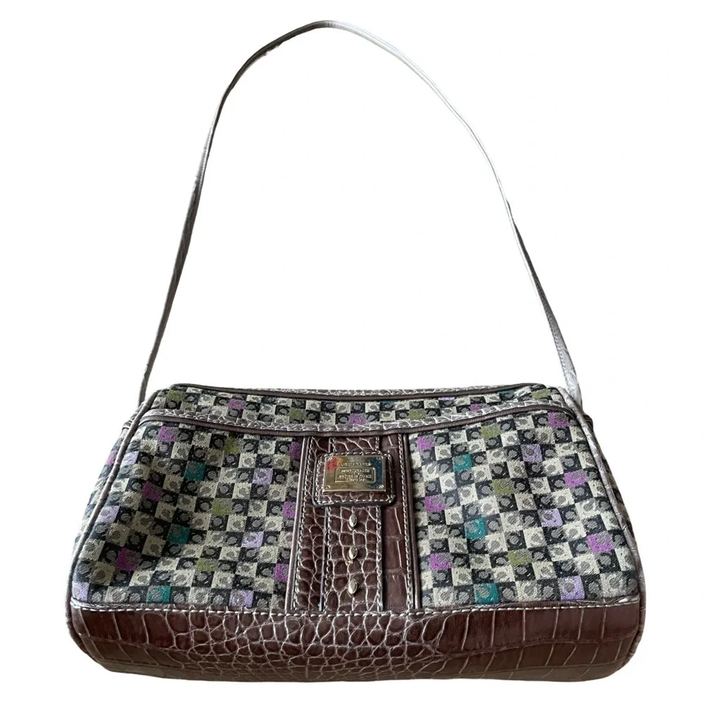 Vintage Liz Claiborne Signature Print Multicolor Crossbody Shoulder Purse